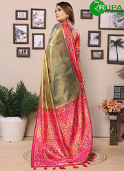 Splendorous Greay Color Banarasi Silk with Red Blouse Saree